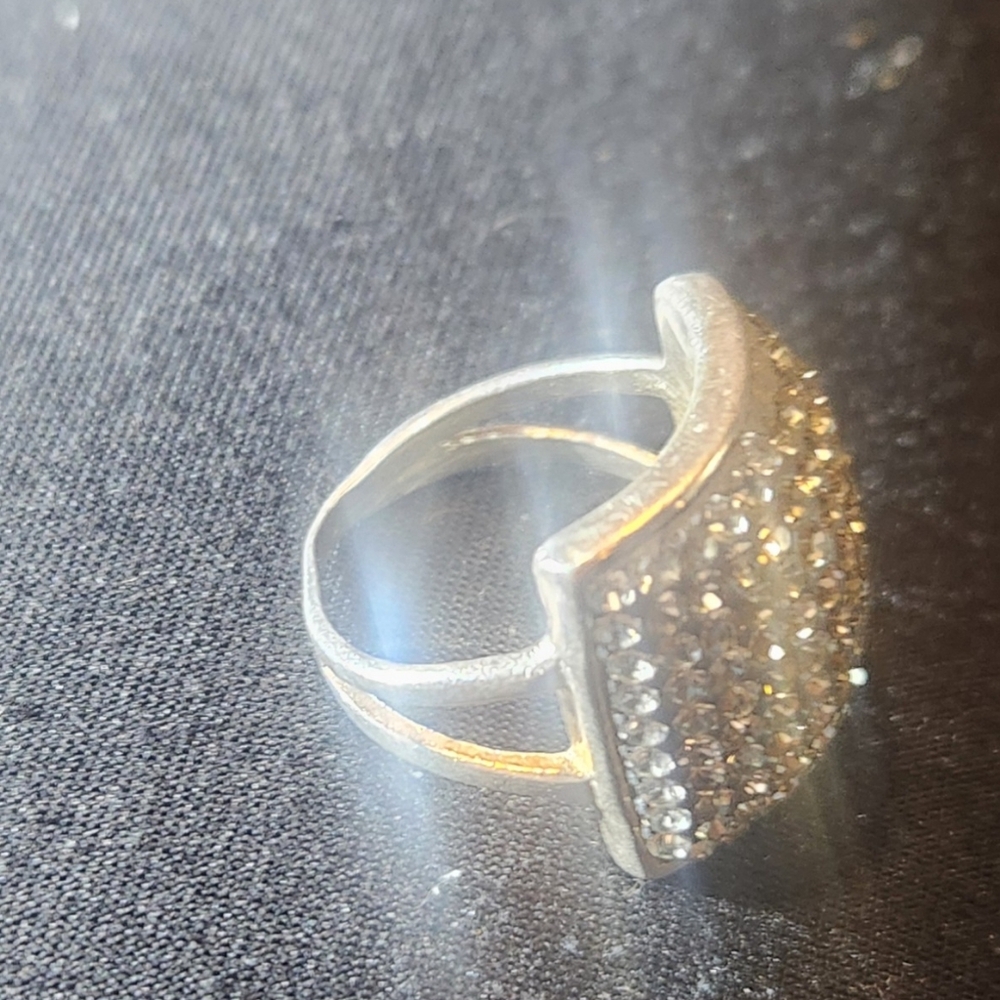 Sterling Silver Textured With Crystal Stones Squa… - image 3